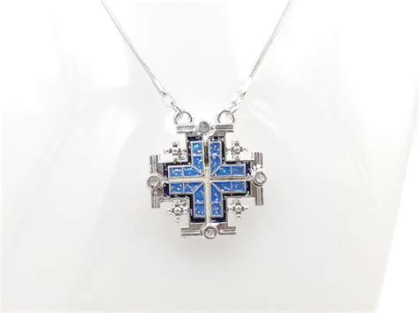 Cross Jerusalem Silver Necklace Open Pendant Sterling Plated Opens