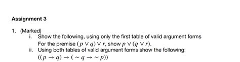 Solved Use The Table Of Valid Argument Forms Given Pleas