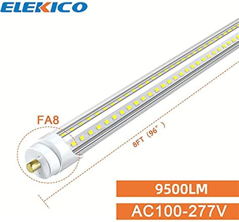 Elekico 8ft Led Bulbs 5000k 75w 9500lm 8ft Led Shop Light Bulbs Fa8 Single Pin Base V Shaped