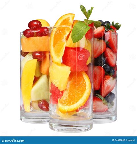 Fruit Cocktails Isolated On White. Fresh Slices Of Different Fruits In ...