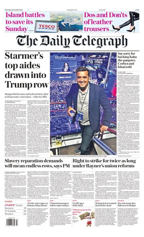 Daily Telegraph Front Page 24th Of October 2024 Tomorrows Papers Today