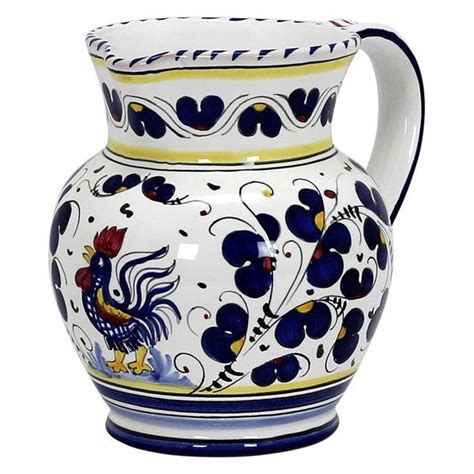 Orvieto Blu Rooster Traditional Deruta Pitcher Liter Farmhouse