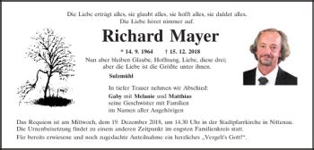 Traueranzeigen Von Richard Mayer Mittelbayerische Trauer