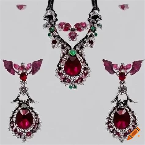 Gothic Inspired Sparkling Jewelry Set With Ruby Silver And Emerald On