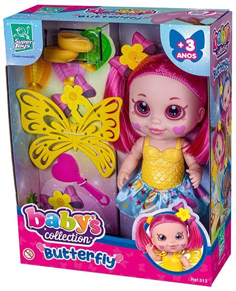 Boneca Butterfly Borboleta Babys Collection Cabelo Rosa SuperToys