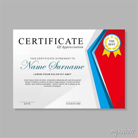 Modern Certificate Template Design With Blue Red And White Color