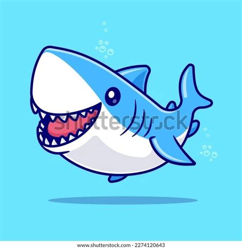 Vektor Stok Cute Shark Swimming Cartoon Vector Icon Tanpa Royalti