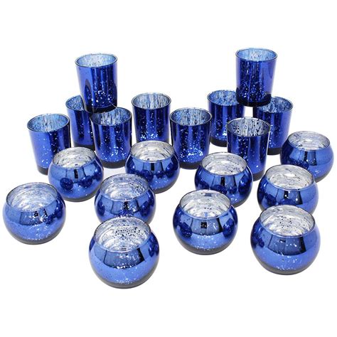 Just Artifacts 24pcs Assorted Navy Blue Mercury Glass Votive Candle