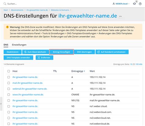 Verwaltung Der DNS Einstellungen Einer Domain