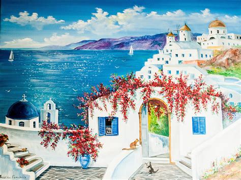 Santorini Greece Original Landscape Painting Greek Island Wall Art