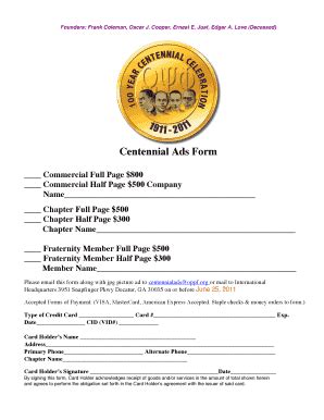 Fillable Online Centennial Ads Order Form Omega Psi Phi Fax Email