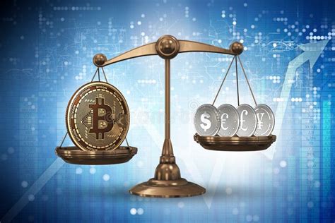 The Scales With Bitcoins And Other Currencies 3d Rendering Stock