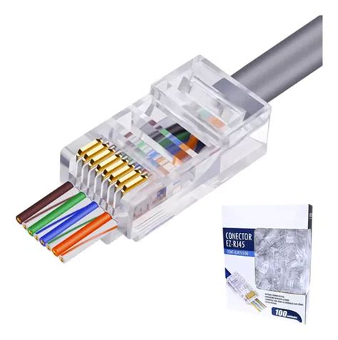 Conector Rj45 Macho Cat6 Cat5e Cabo Rede Ez Vazado 100un