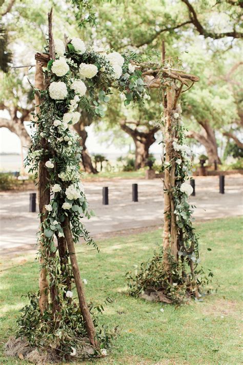 Rustic Romantic Wedding Ceremony Wedding Arbor Ideas Cream Florals Branches Rachel Red