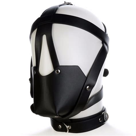 Fetish Mouth Gag Headgear Pu Leather Mask Hood Head Bondage Restraint