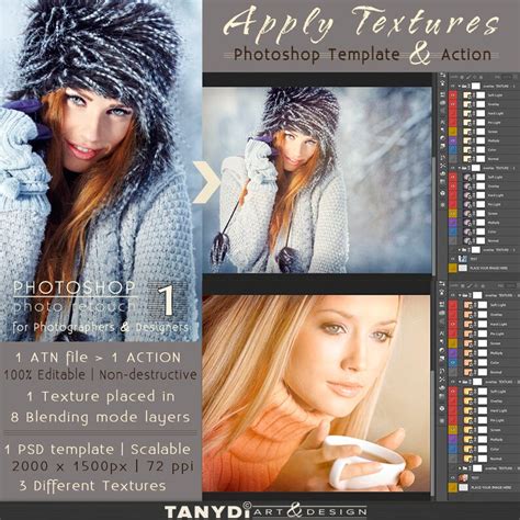 Apply Textures Photoshop Template Action 8 Different Etsy