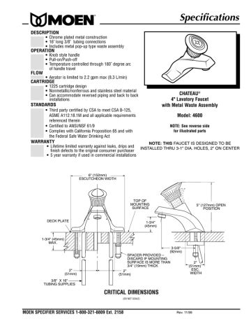 Moen Chateau Chrome One Handle Bathroom Faucet Specifications