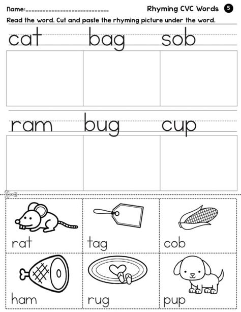 Rhyming Cvc Worksheets Fun Cut And Paste Phonics Activities