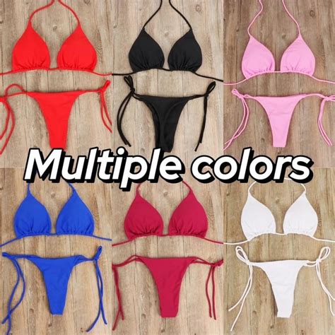 Two Pcs Bikini Paded Bra Side Tie G String Thong Beach Swimwear