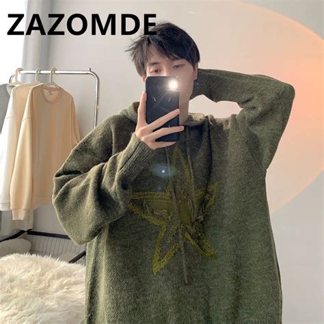 Zazade Streetwear Erkekler Kazak Y Ld Z Rme Kazak Gev Ek Casual Jumper