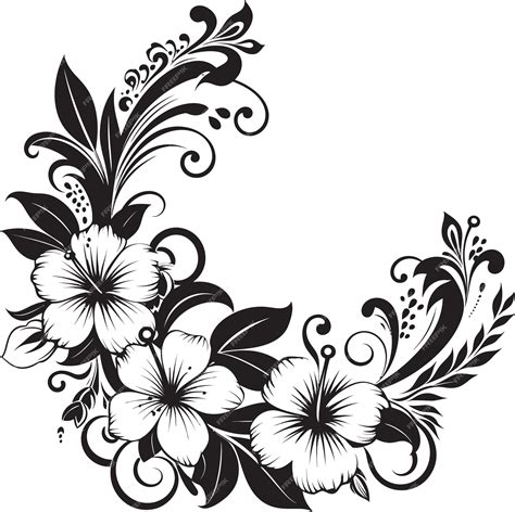 black and white drawing of flowers and leaves 7