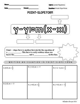 Point Slope Form Guided Notes Practice Worksheet Homework TPT