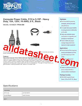 P034 008 Datasheet PDF Tripp Lite All Rights Reserved