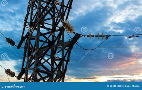 Electric Pole with Wires at Sunset Stock Photo - Image of supply ...