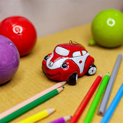 Новогодняя игрушка на елку керамическая, ручная работа Автомобильчик ...