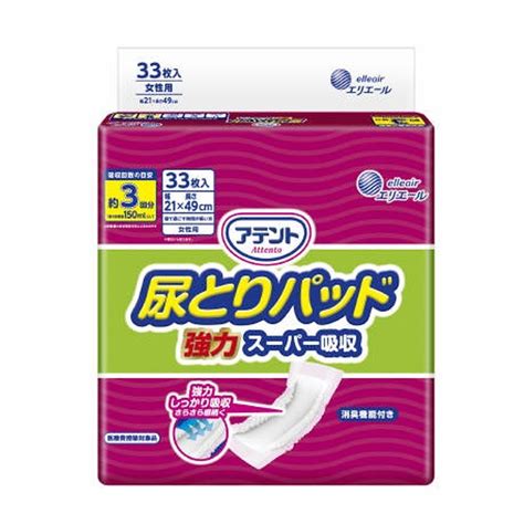 【楽天市場】【令和・早い者勝ちセール】大王製紙 エリエール アテント 尿とりパッド 強力スーパー吸収 女性用 33枚入 消臭機能付き：姫路流通センター