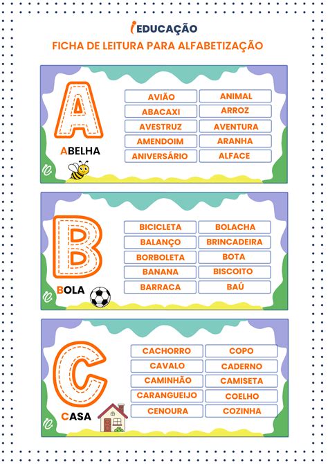 Fichas de Leitura para imprimir Atividade de alfabetização Fichas de