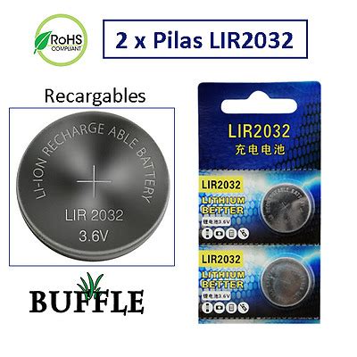 2 x Baterías Pilas Boton de Litio Recargables LIR2032 3 6V 40mAh Cell