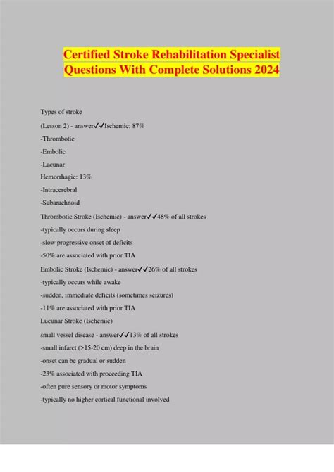 Certified Stroke Rehabilitation Specialist Questions With Complete