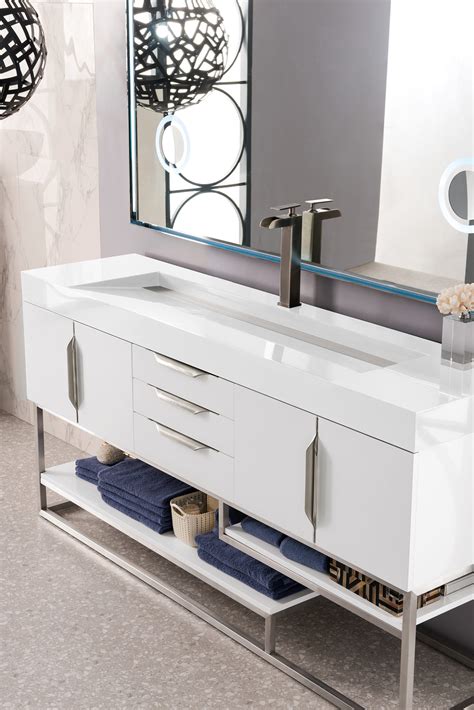 James Martin Columbia 72″ Single Bathroom Vanity, Glossy White(Brushed ...