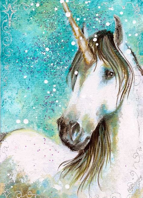 Magical Shine Aceo Print Gorgeous White Unicorn By Dianaarcuri