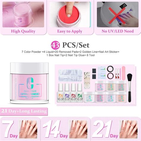 Dip Powder Nail Kit Starter Color Nude Glitter Set For French