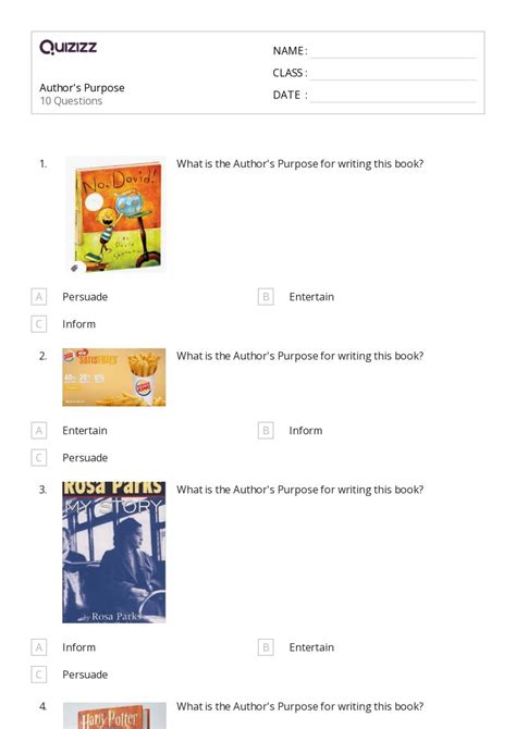 50 Identifying The Authors Purpose Worksheets On Quizizz Free