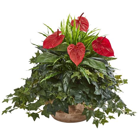 Anthurium Artificial Plant In Terracota Planter Nearly Natural