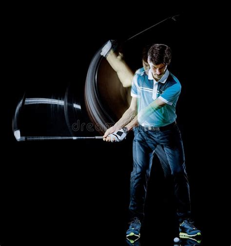 Golfer Man Golfing Golf Swing Isolated Black Background Multiple