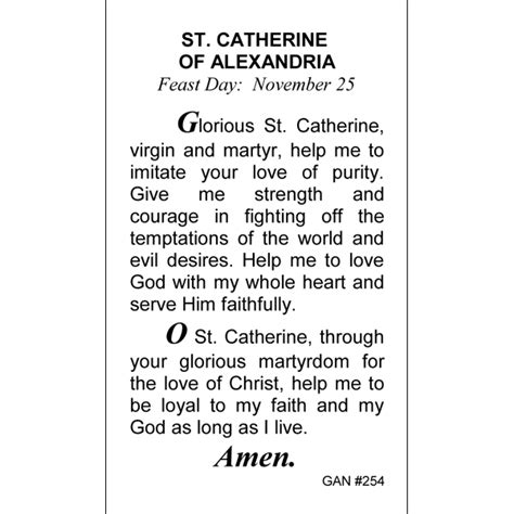 St Catherine Of Alexandria Prayer Card Gannons Prayer Card Co