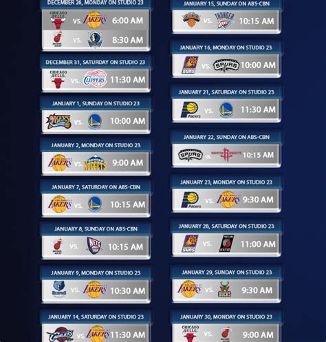 GET THE WONG IDEA: Updated Free TV NBA Schedule for January