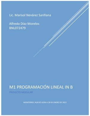 Proyecto modular Programación lineal UNIVERSIDAD CNCI VIRTUAL Carrera