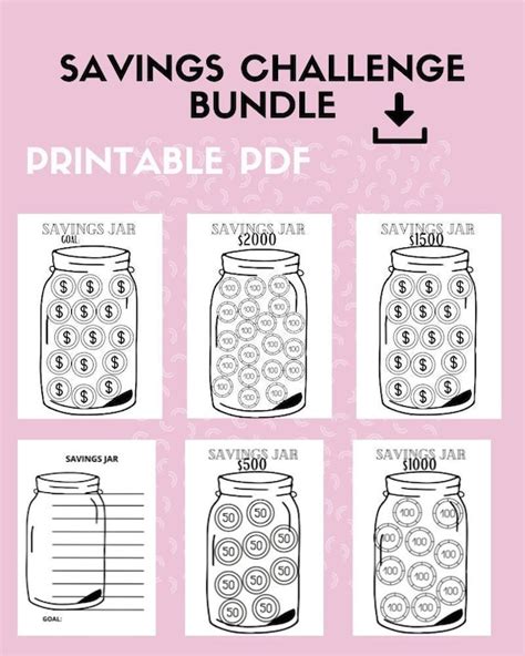 Bundle Savings Challenge Jar Money Budget Printable Etsy