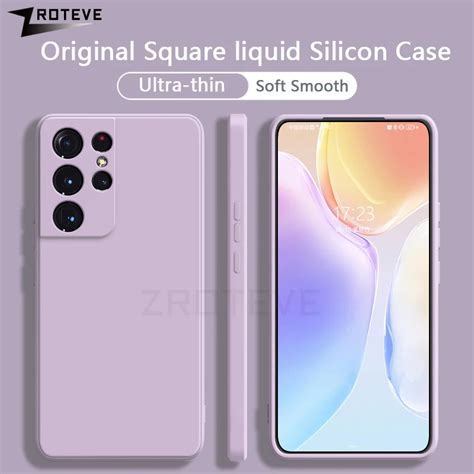 S21 Ultra Case Zroteve Quadratische Fl Ssige Silikon Soft Cover F R