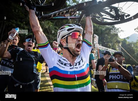 Swiss Biker Nino Schurter Celebrates Victory In Opening Race Of The