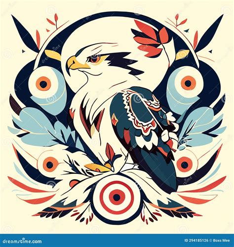 Bald Eagle and Indian Motifs. Hand Drawn Vector Illustration Stock Vector - Illustration of bird ...