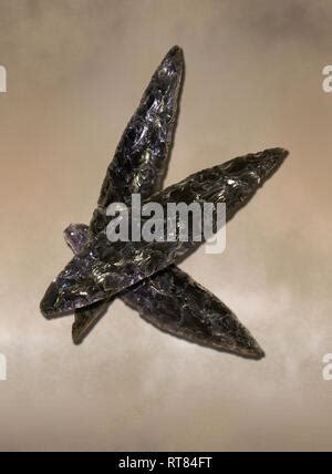 Black obsidian blades. Catalhoyuk Collections. Museum of Anatolian Civilisations, Ankara Stock ...