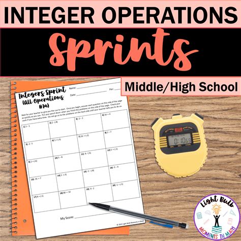Integer Operations Timed Math Drills for Fluency (Sprints) - Light Bulb