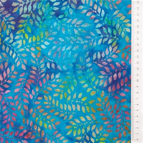 Timeless Treasures Extra Wide Batik Fabric In Blue With Leaves Modes U