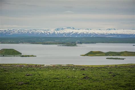 Lake Myvatn with Hverfjall Volcano in Northern Iceland Stock Photo ...